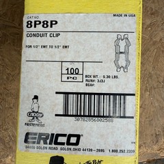 Box of 100 Erico Caddy 8P8P, 25 Lb Load,Spring Steel 1/2″ EMT Conduit Clip Clamp