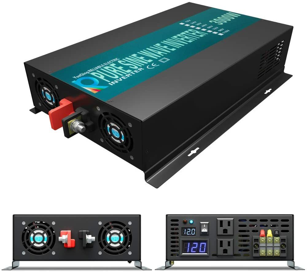 DC 24V to AC120V Pure Sine Wave Inverter 3000W Power Converter Home Battery Camp