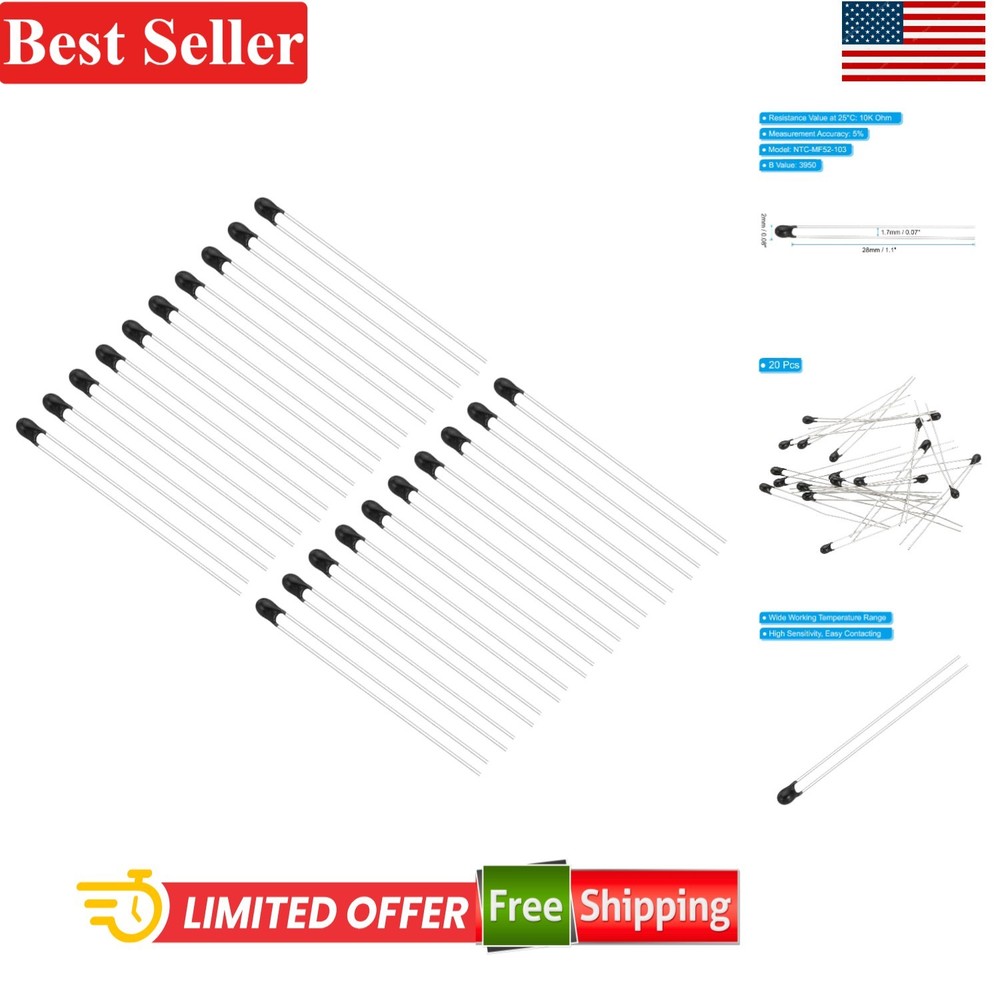 High Accuracy 10K Ohm NTC Thermistors – 20 Pack for Temperature Measurement
