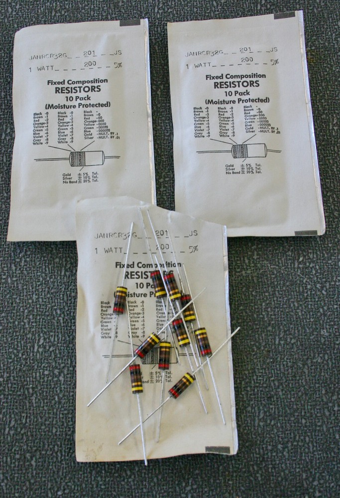 30 Pieces JANRCR32G201JS 200 Ohm 1 Watt 5% Carbon Composition MIL-SPEC Resistors