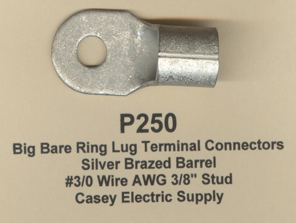 2 Bare Ring Lug Brazed Barrel Terminal Connector #3/0 Wire AWG 3/8″ Stud MOLEX
