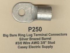 2 Bare Ring Lug Brazed Barrel Terminal Connector #3/0 Wire AWG 3/8″ Stud MOLEX