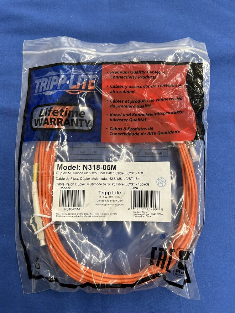 Tripp Lite N318-05M 62.5/125 Lc/st Fiber Patch Cable 5m 16ft New (Bin#1)