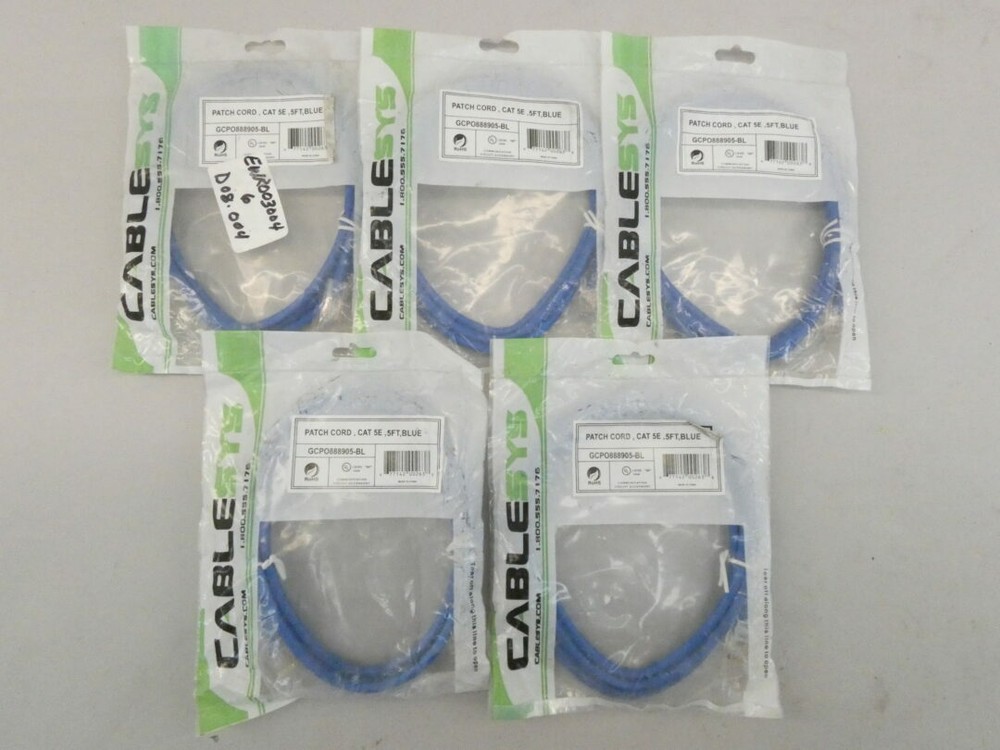 *Lot of 5* Cablesys GCPO888905-BL Patch Cord, CAT 5e, 5FT, Blue – NEW Surplus!