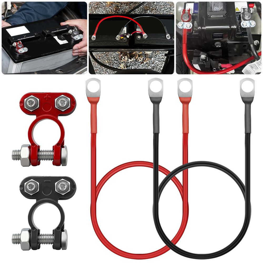 10AWG 100cm Connectors for Battery Terminals w/ 3/8″ Lugs Car Inverter Golf Cart