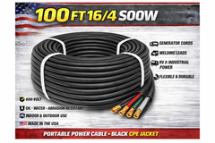 16/4 SOOW Portable Cord 100FT 600V UL CSA Black Flexible Cable USA Made