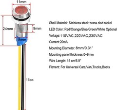 5pcs 8mm LED Metal Indicator Light Waterproof Indicator Light Color: Red 110V