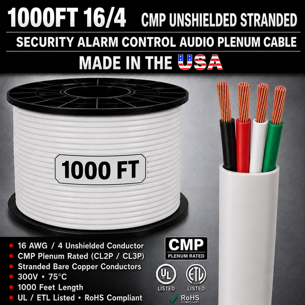 500FT 16/4 CMP Unshielded Stranded Security Alarm Control Audio Plenum Cable