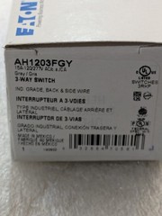 Eaton Arrow Hart AH1203FGY 3-Way Toggle Switch 15A 120/277V Industrial