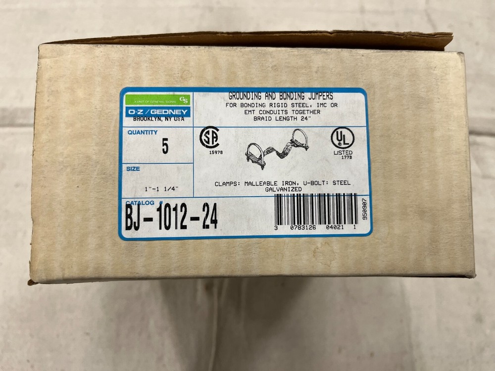 Box of (4) OZ Gedney BJ-1012-24 Bonding Jumper 1″ – 1-1/4″