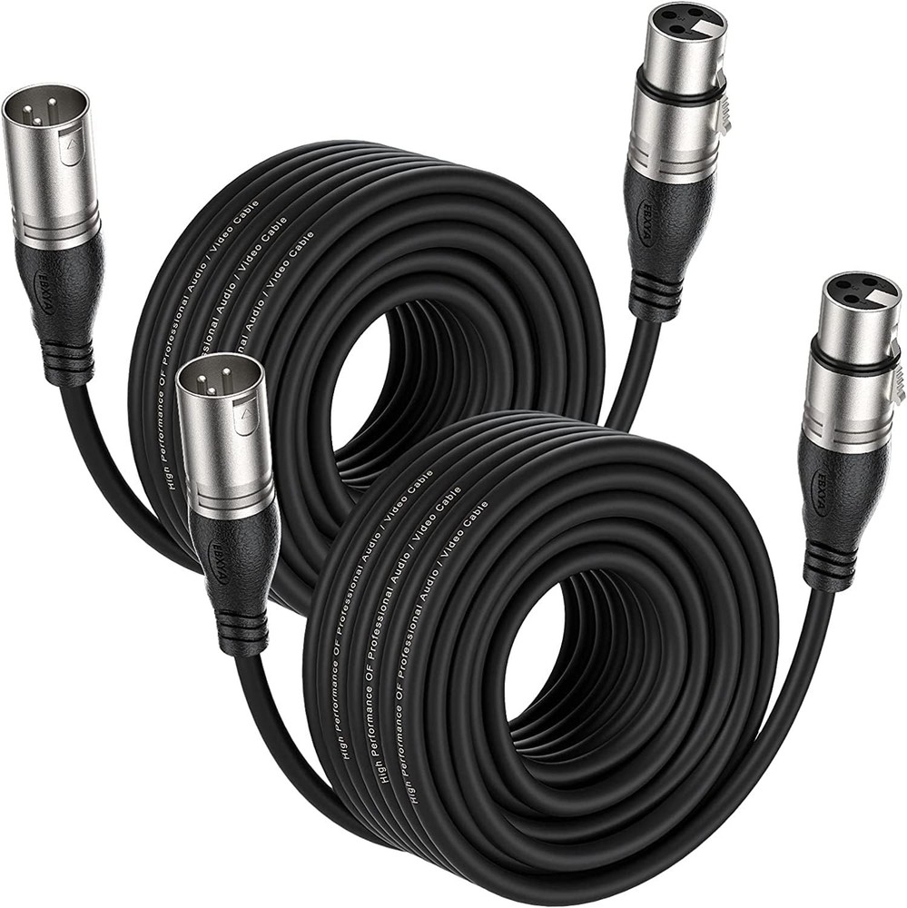 50ft XLR Cable 2 Pack – Balanced Microphone Speaker Cable 3-Pin Black
