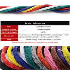 UL1007 PVC Flexible Electronic Wire 16AWG – 30AWG Stranded Cable 50/100Meter