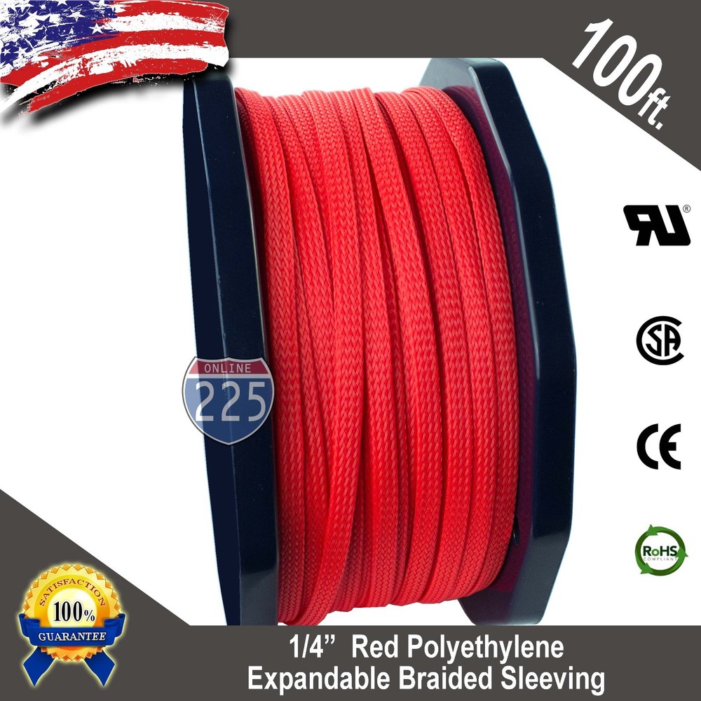 100 FT 1/4″ Red Expandable Wire Cable Sleeving Sheathing Braided Loom Tubing US