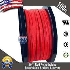 100 FT 1/4″ Red Expandable Wire Cable Sleeving Sheathing Braided Loom Tubing US