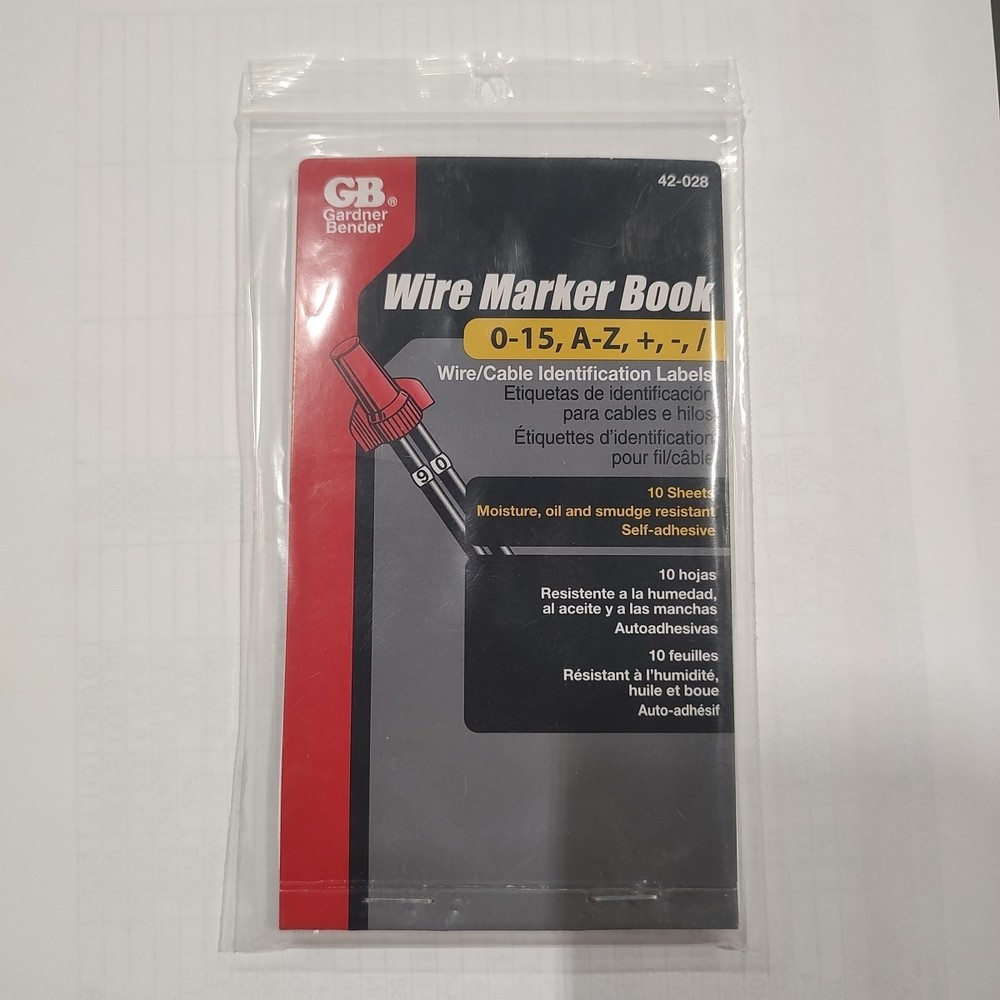 Gardner Bender 42-028 Pocket Wire Marker Booklet (A-Z, 0-15, Symbols) FREE SHIP