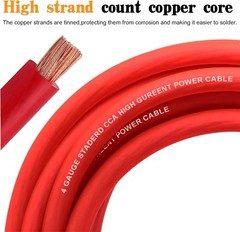 4 Gauge Wire Copper Clad Aluminum CCA 50FT Black/Red with 4ga W/ fuse block