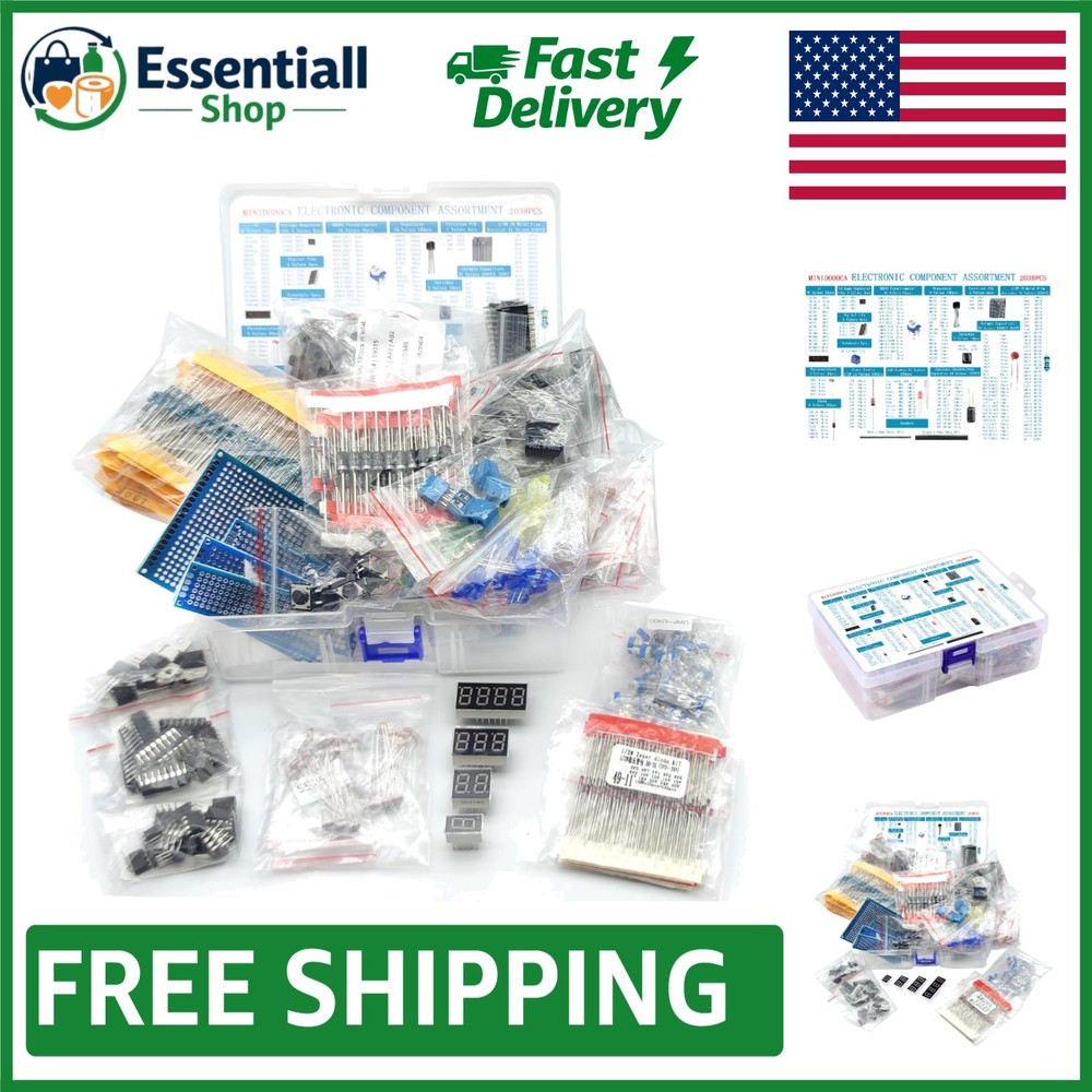 Electronic Components Assortment with 2038 Pcs in Durable Storage Box