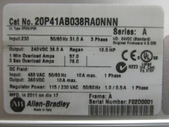 10.0HP PowerFlex DC Allen-Bradley 20P41AB038RA0NNN Series A I/O:24VDC 46046DH