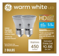 LED Indoor Floodlight Bulb, PAR16, Warm White, 6 Watt, 2-Pk. – 93129799