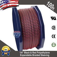 100 FT. 1/4″ Black & Red Expandable Wire Sleeving Sheathing Braided Loom Tubing