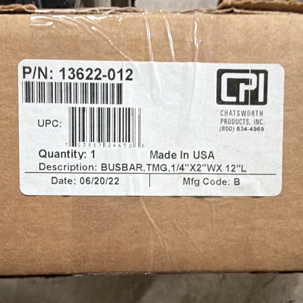 CPI Chatsworth 13622-012 TMG Busbar 1/4″ x 2″ W x 12″ L P/N 13622-012