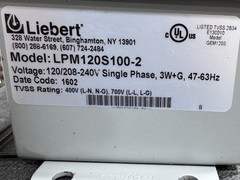Liebert LPM120S100-2 Transient Voltage Surge Suppressor 120/208-240V Single Pha…