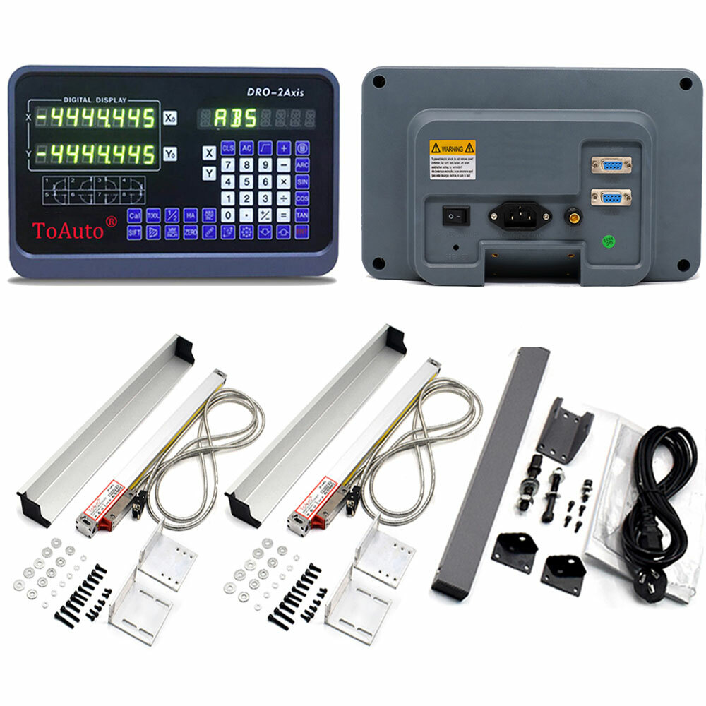 DRO 2 Axis Digital Readout Display with 2pc Glass Linear Scale for Mill Lathe US