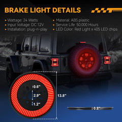 Spare Tire Brake Light for 2018-2026 Jeep Wrangler JL JLU, 405PCS LED Super Brig