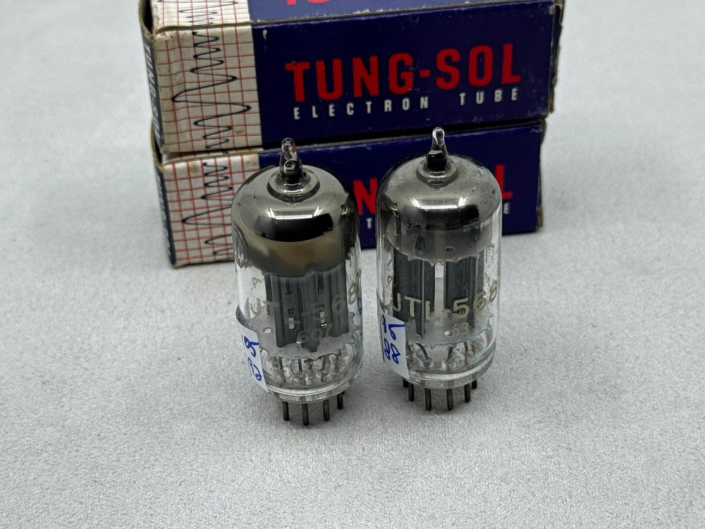 (2) Tung-Sol JTL-5687 Mil Spec Vacuum Tubes Black Plates O Getters Test Strong