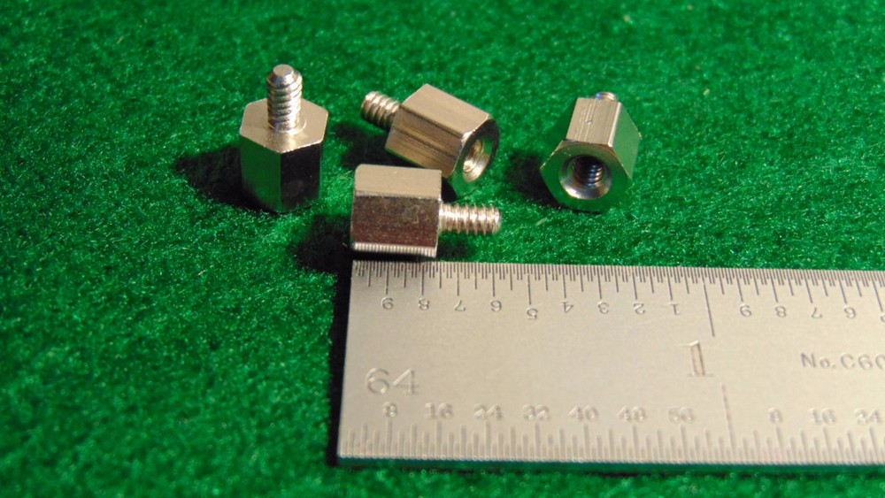 (8) Concord Nickel Plated Brass Threaded Stand-Off 1/4″ Hex 1/4″L 4×40 NOS
