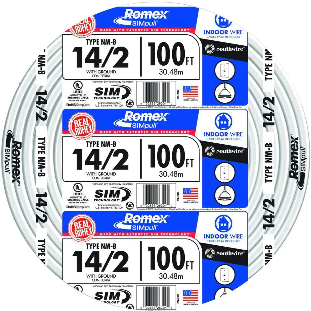 Southwire Solid Romex SIMpull CU NM-B W/G Wire 100-Ft 14/2