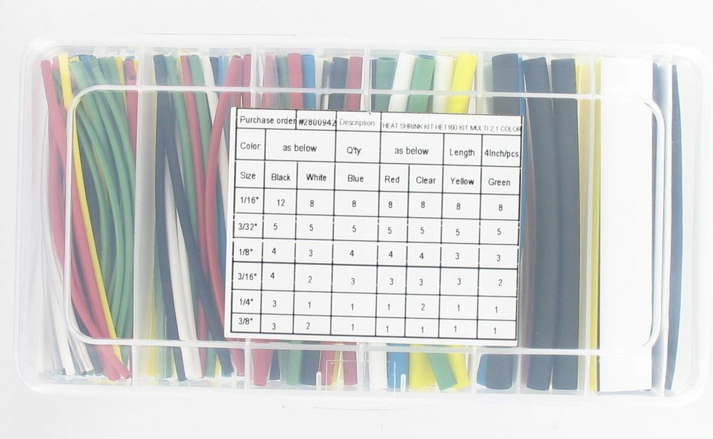 160 Pcs Pro-Kit 4″ Color Polyolefin 2:1 Halogen-Free Heat Shrink Tubing 6 Sizes
