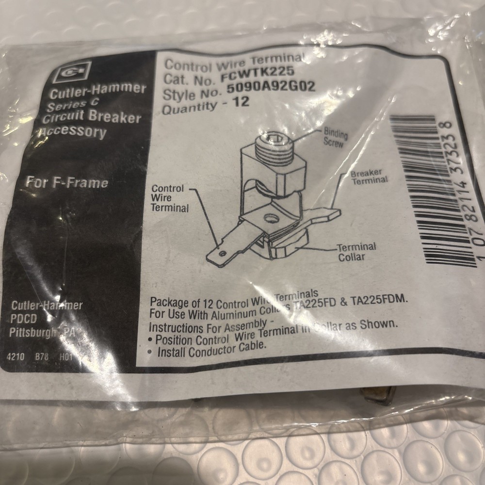 EATON FCWTK225 CONTROL WIRE LUG TERMINAL KIT, F-FRAME, 225A (12 PACK), New