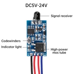Infrared Remote Control With Receiver Module 5-12 Meters DC2.5V-5V DC5V-24V