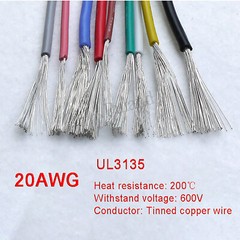 20AWG Flexible Silicone Wire Cable 8 Colours, HIGH TMPE 200℃, Tinned Copper Wire