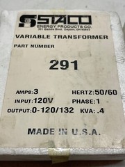 Staco 291 Variable Transformer 3A In: 120V Out: 0-120/132V