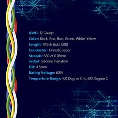 12 Gauge Stranded Wire Silicone Electronic Tinned Copper Hook Up Wire 6 Colors