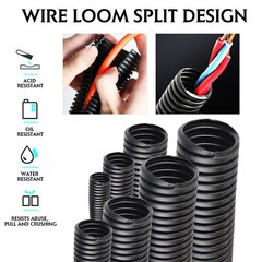 White Split Wire Loom Tubing Black Corrugated Protector Cord Auto/Home Industry