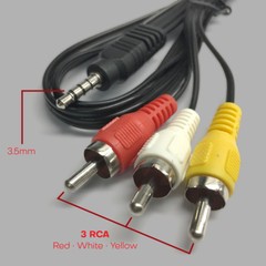 5FT Audio Video AV 3.5mm Aux to 3 RCA Composite Cable for Camera Camcorder to TV