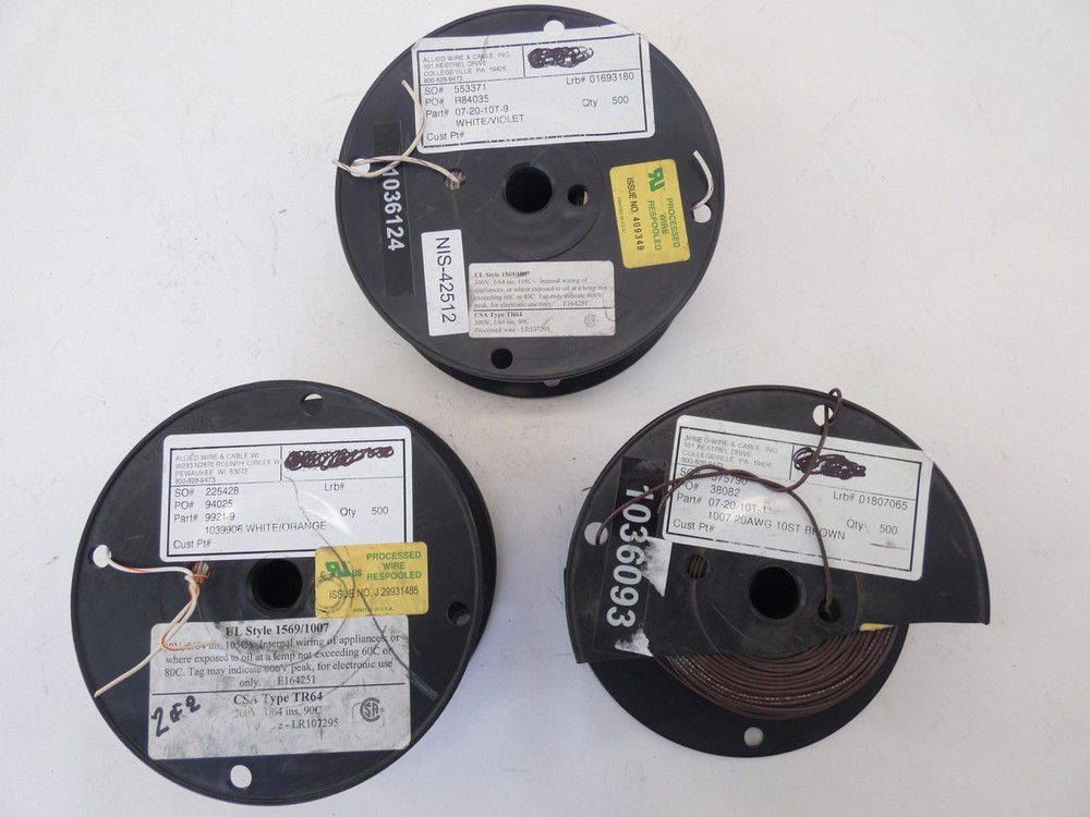 *Lot of 3* Allied Wire & Cable Wire Spool Reels 07-20-10T-1, 9921-9, 07-20-10…