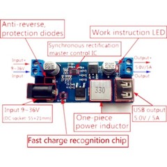 DC-DC 24V/12V To 5V 5A Step Down Power Supply Buck Converter USB Charging Module