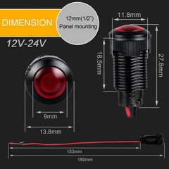 12mm 12V 24V LED Indicator Light Black Plastic Signal Dot Lamp 1/2 Inch