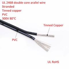 UL2468 16/18/20/22/24/26/28AWG 2-Core Twin Core Cable Black&White Stranded Wire