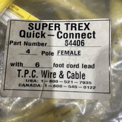🔥 SUPER-TREX 84406 TCP WIRE & CABLE QUICK-CONNECT 4P FEMALE PLUG 6’, New🇺🇸