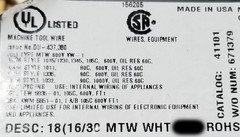 Southwire #18awg Stranded Bare Copper UL-1015/1230/1032 Hook-Up Wire White/100ft