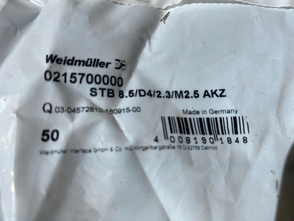 Weidmüller STB 8.5/D4/2.3/M2.5 AKZ Terminal Block – 50 pcs New Sealed Pack