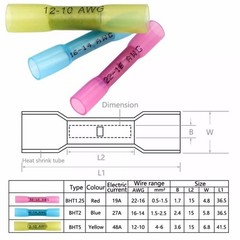 16-14AWG Waterproof Heat Shrink Butt Wire Connectors Blue Crimp Splice Terminals