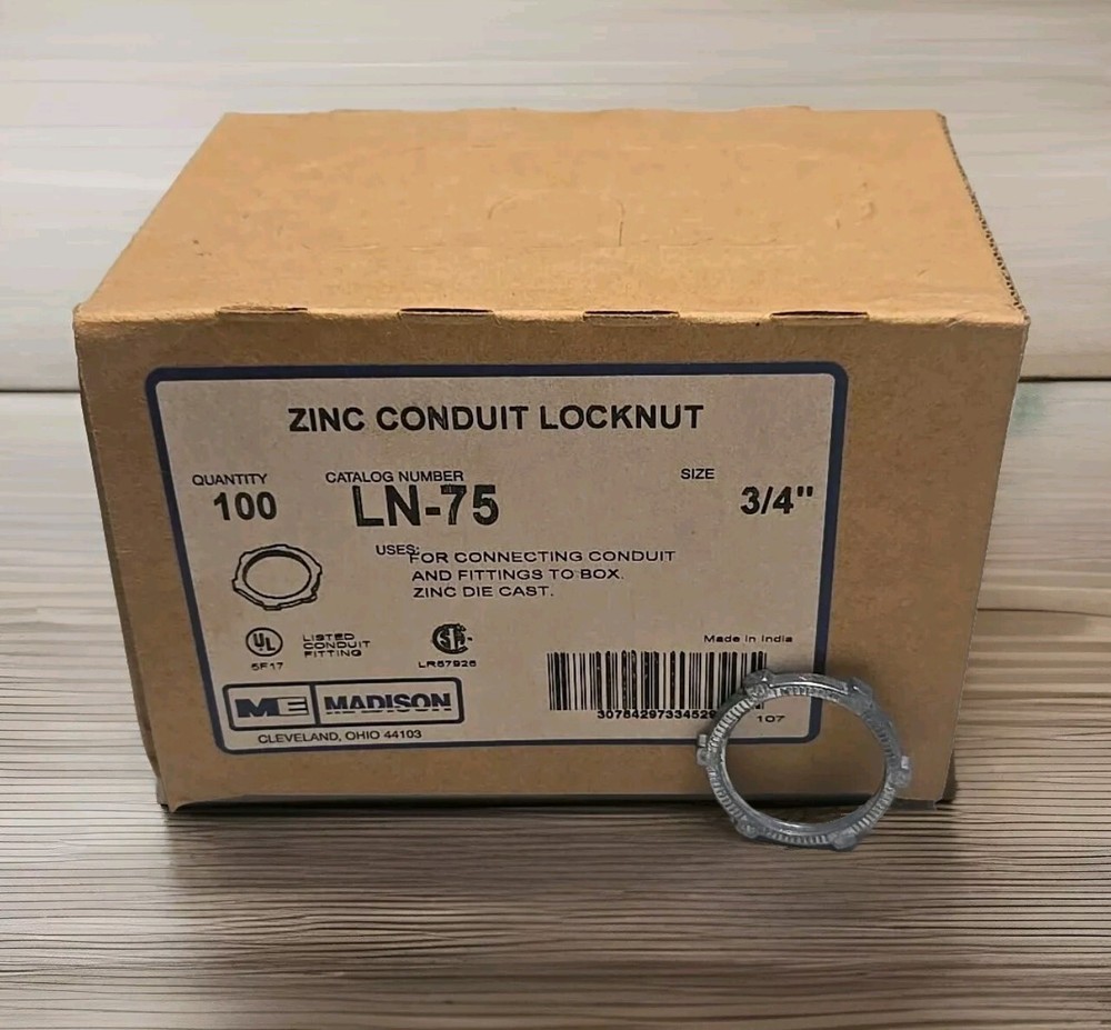 Box of (100) 3/4″ Conduit Locknuts Steel Threaded Non-Insulated ….