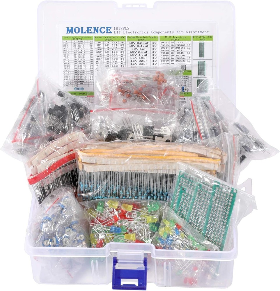 Electronic Components Kit Assortment Resistors 1818PCS LED Capacitors Diodes