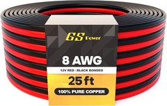 GS Power 100% Pure Copper 8 AWG (American Wire Gauge) OFC 25 ft, Black, Red
